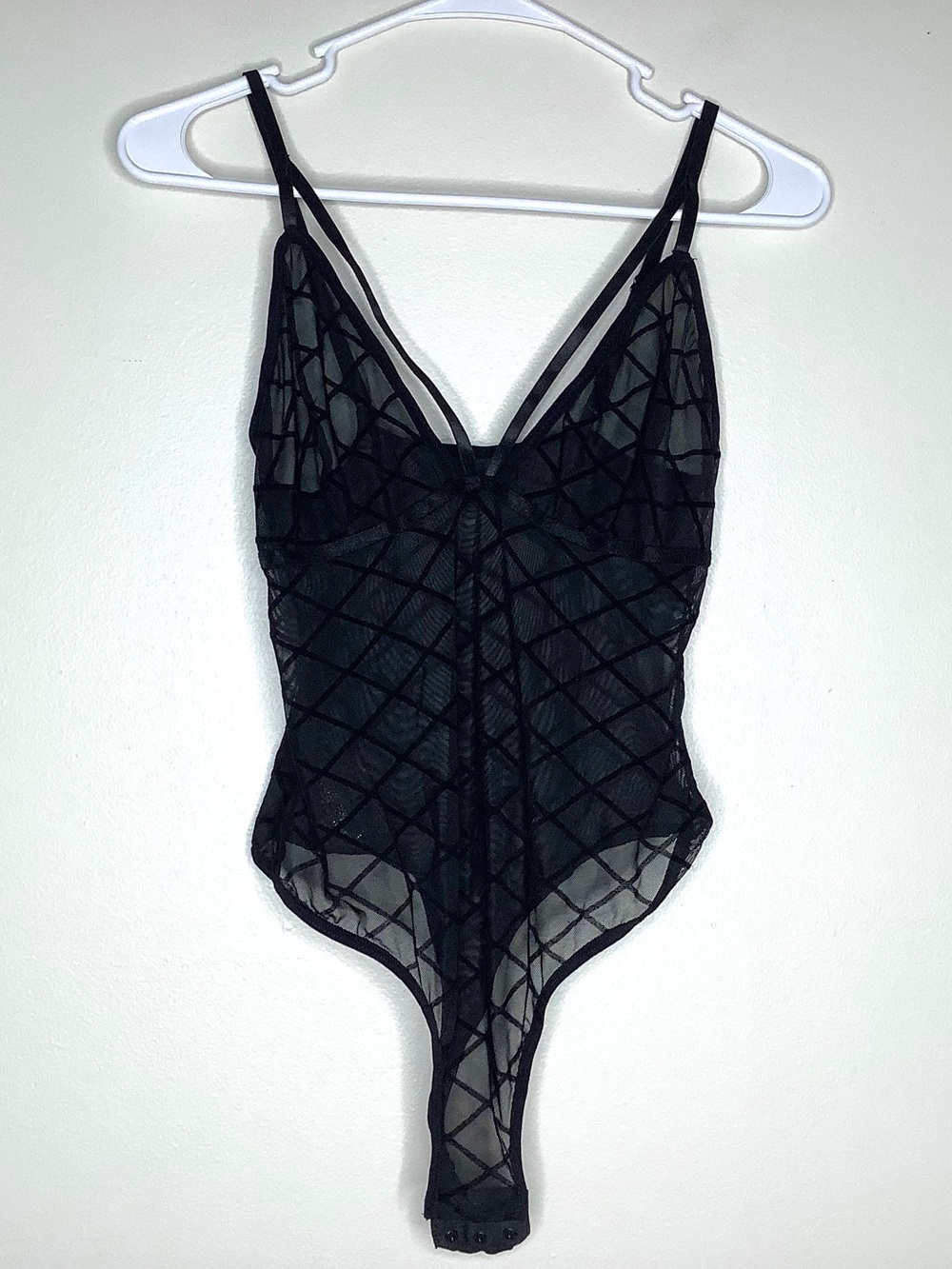 < “Just Sexy Lingerie” Black Sheer Mesh Bodysuit Size Large >